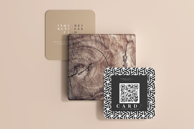 Rounded corner square business cards mockup