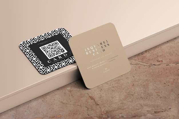 Rounded corner square business cards mockup