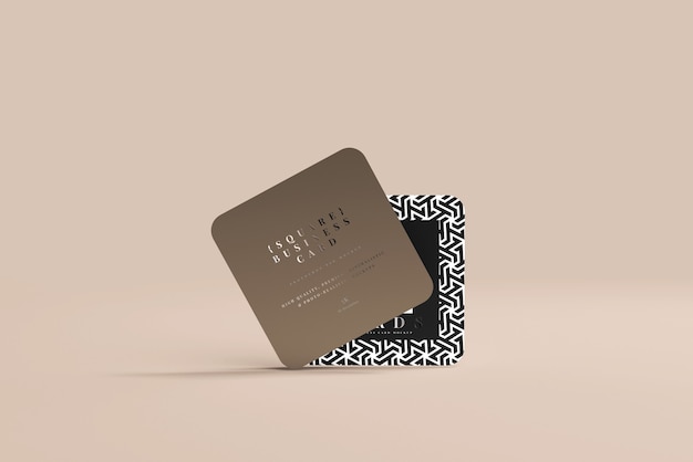 Rounded Corner Square Business Cards Mockup