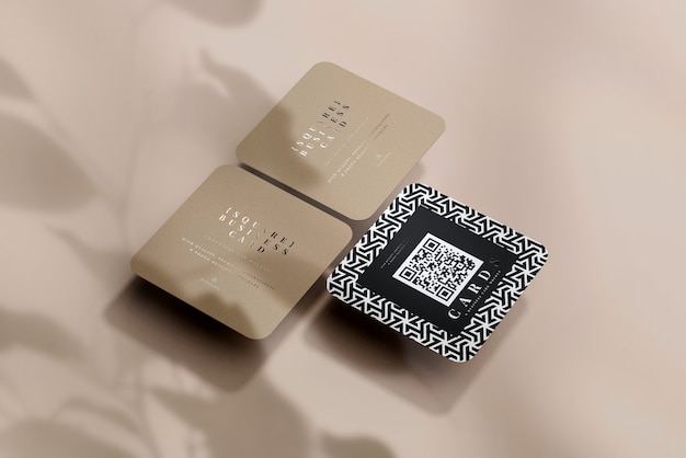 Rounded Corner Square Business Cards Mockup