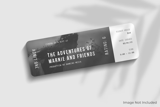 Rounded corner ticket mockup with shadow overlay