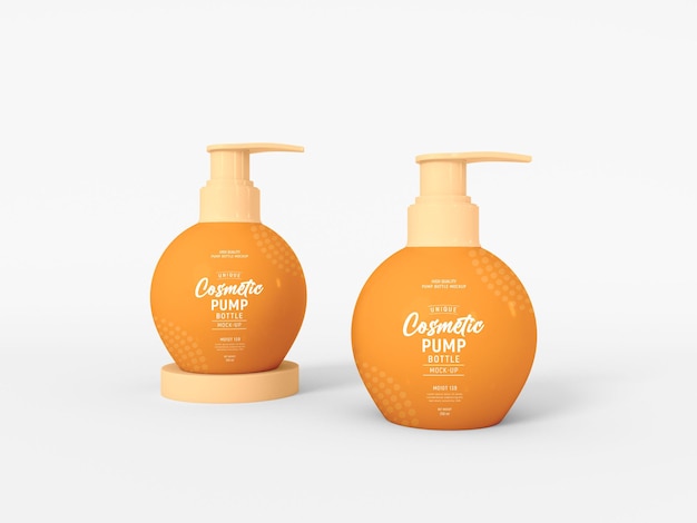 Rounded cosmetic pump bottle mockup