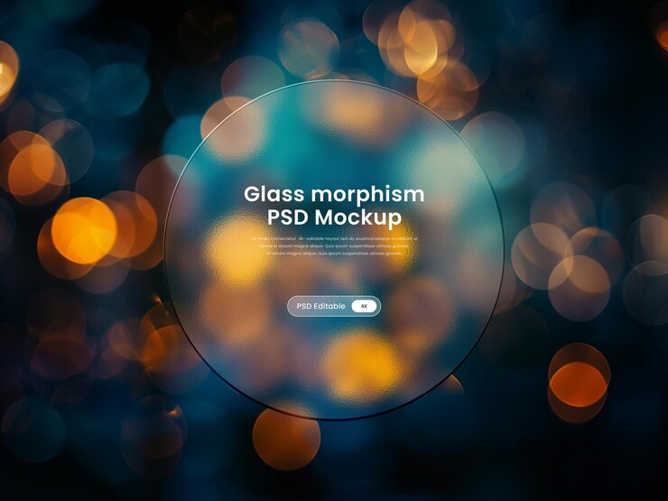 Rounded glass morphism mockup with bokeh effect
