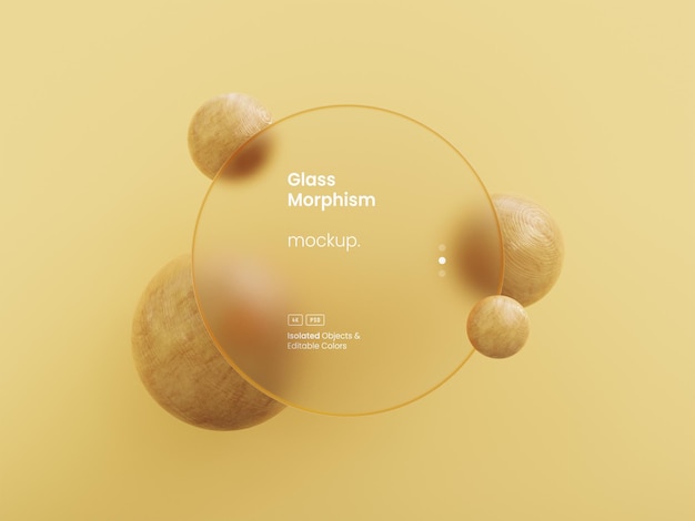 Rounded glass plate mockup with glass morphism style background