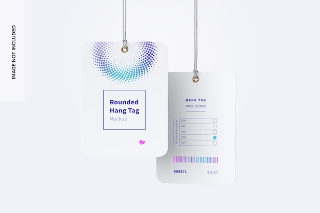 Rounded hang tags mockup with string two-sided 03