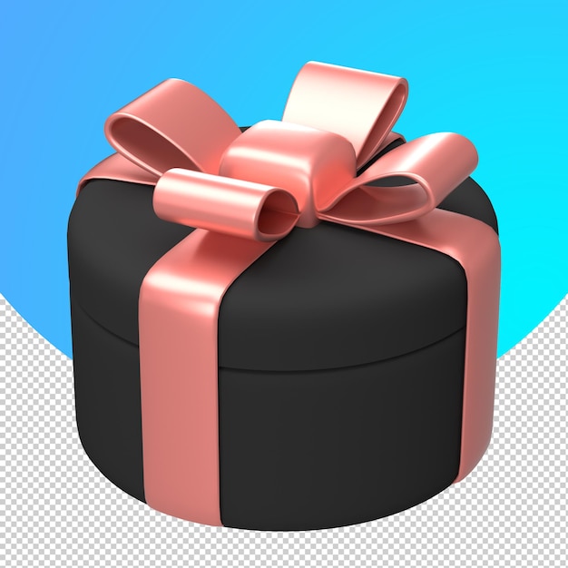 rounded luxury black gift box with red ribbon 3d rendering