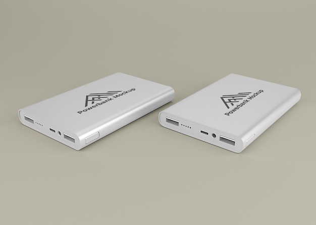 PSD rounded silver powerbank device mockup