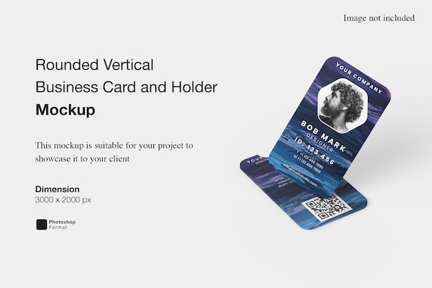 Rounded vertical business card and holder mockup design rendering