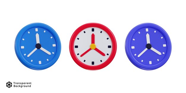 Rounded wall clock icon set 3d render Timekeeping time management and deadline countdown icon set