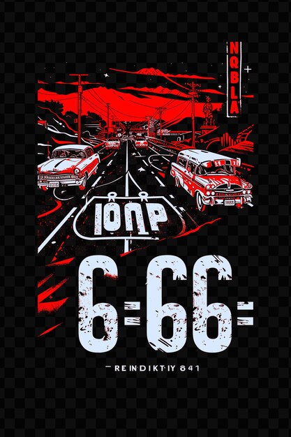 PSD route 66 with nostalgic street scene and roadside architectu psd vector tshirt tattoo ink scape art