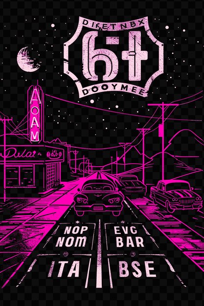 PSD route 66 with nostalgic street scene and roadside architectu psd vector tshirt tattoo ink scape art