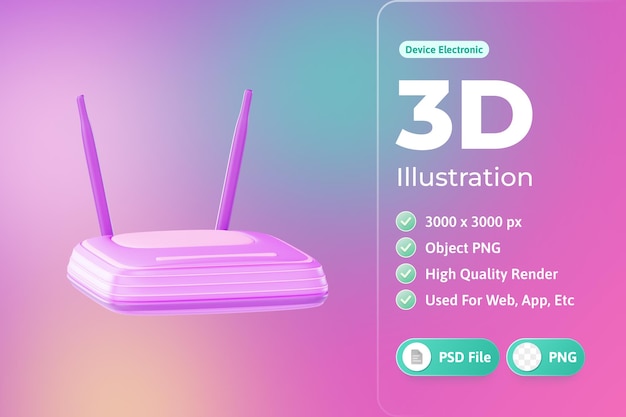 Illustrazione 3d del dispositivo elettronico del router