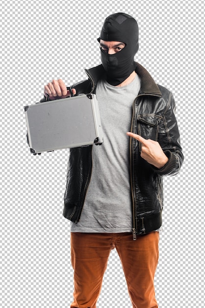 Røver som holder en dokumentmappe