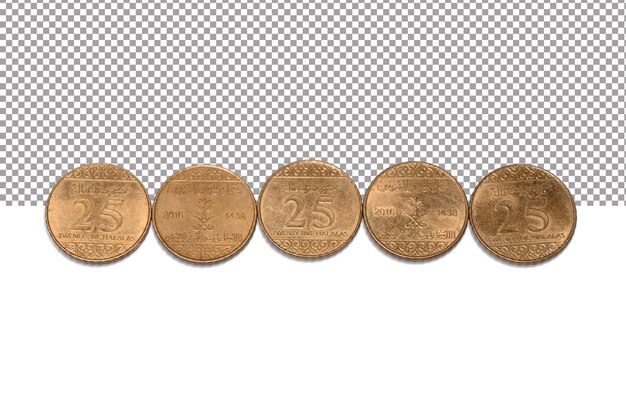 A row of coins from the year 2016 are lined up on a white background