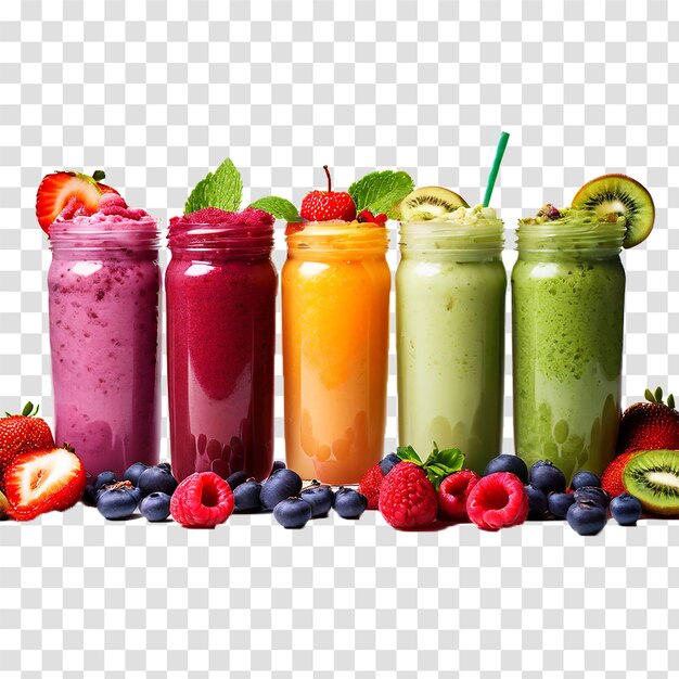 A row of different smoothies on transparent background