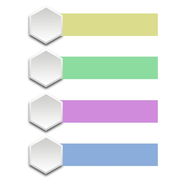 A row of hexagons with different colors on them