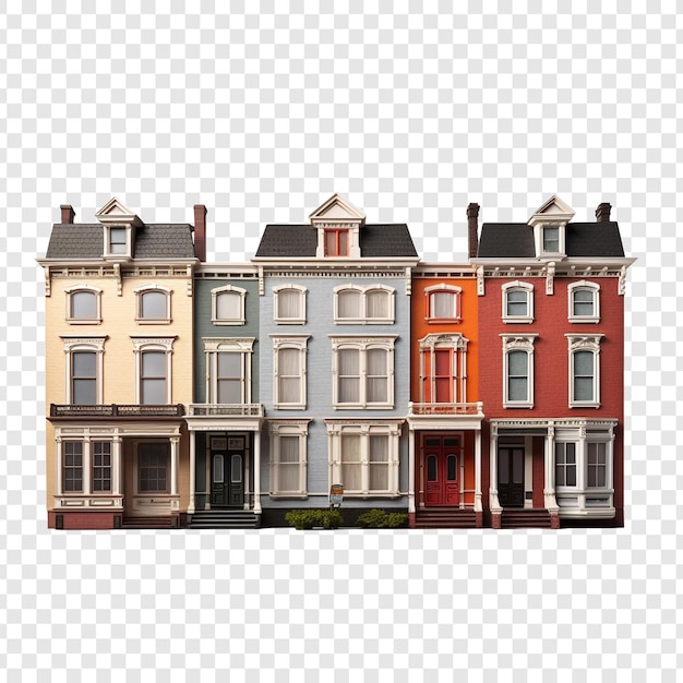 PSD row house isolated on transparent background