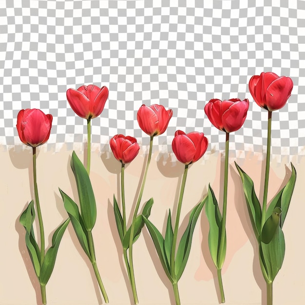 PSD a row of red tulips with the words  tulips  on the bottom