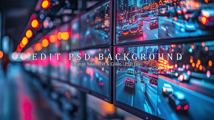 PSD a row of screens showing traffic cameras footage