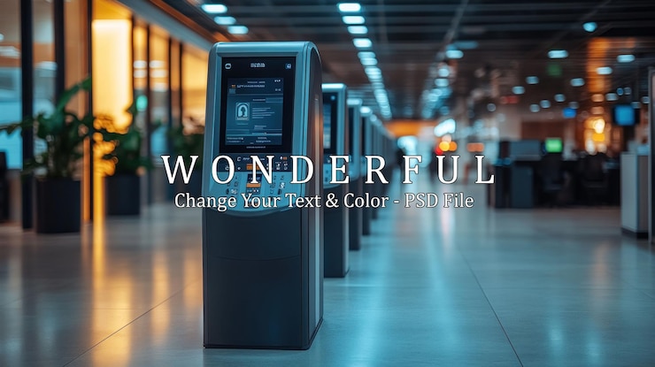 PSD row of selfservice kiosks in a modern building