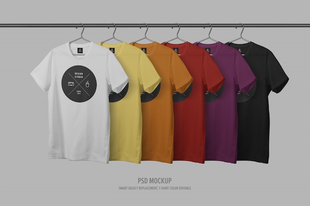 Row of T-Shirt mockup template with clothes line