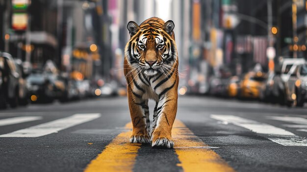 PSD Королевский бенгальский тигр в городе всемирный день дикой природы