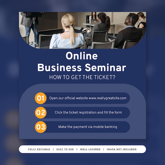 Royal blue modern business seminar event branding instagram