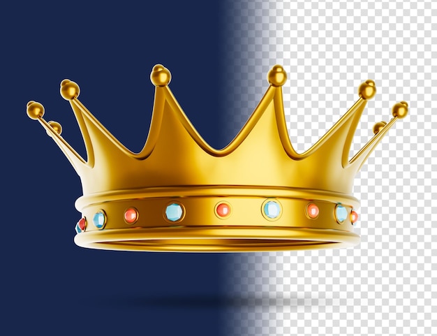 Royal gold crown on isolated on blue 3d illustration