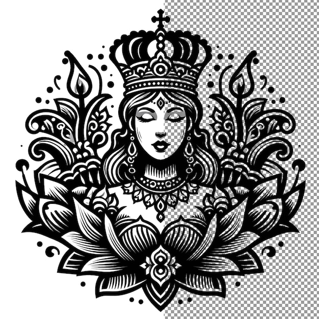 Royal ink elegance vector queen tattoo design op een doorzichtige achtergrond