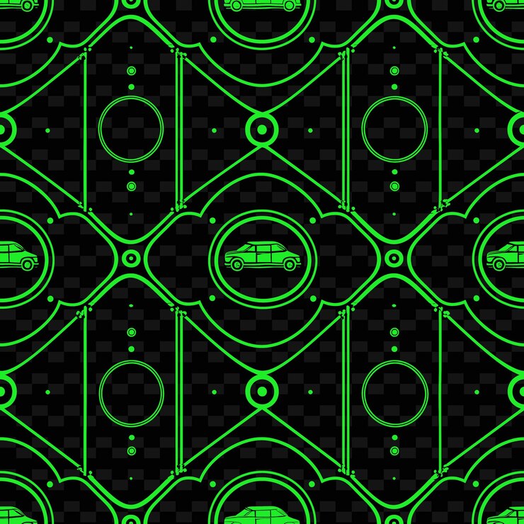 PSD royal medallion pattern with car icon and circular lines wit nature inspired abstract outline art