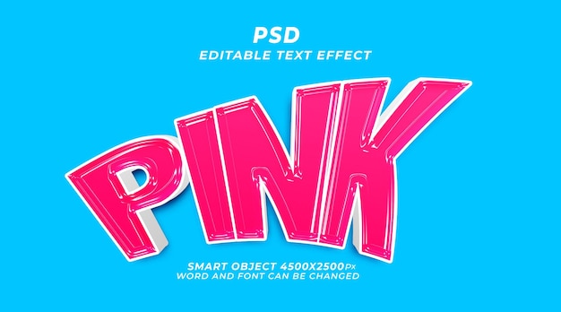 PSD roze 3d bewerkbaar teksteffect psd-sjabloon met schattige achtergrond