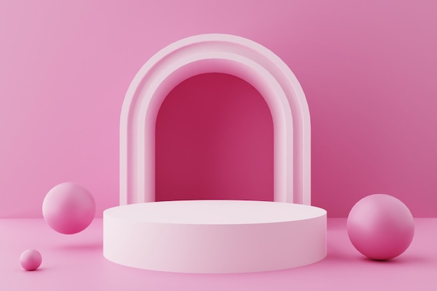 Roze 3D-display podium met bal voor productpresentatie