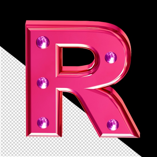 PSD roze 3d symbool met metalen klinknagels letter r