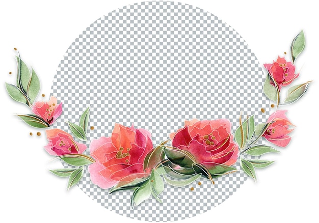 PSD roze bloemen ditsy rozenslinger lente sfeer met rozenkrans samenstelling van aquarel delicate roze bloemen