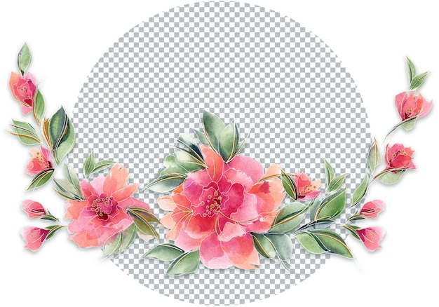 Roze bloemen ditsy rozenslinger Lente sfeer met rozenkrans samenstelling van aquarel delicate roze bloemen