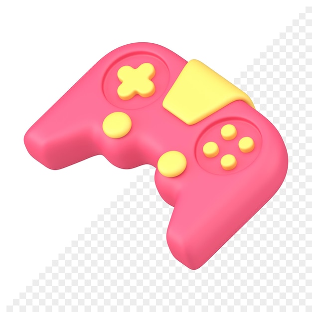 Roze en gele videogame-joystick met knoppen diagonaal geplaatst gameconsole 3d-pictogram