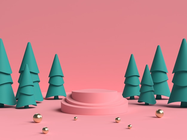 Roze en groene 3d-weergave van abstract scène geometrie vorm podium voor productvertoning
