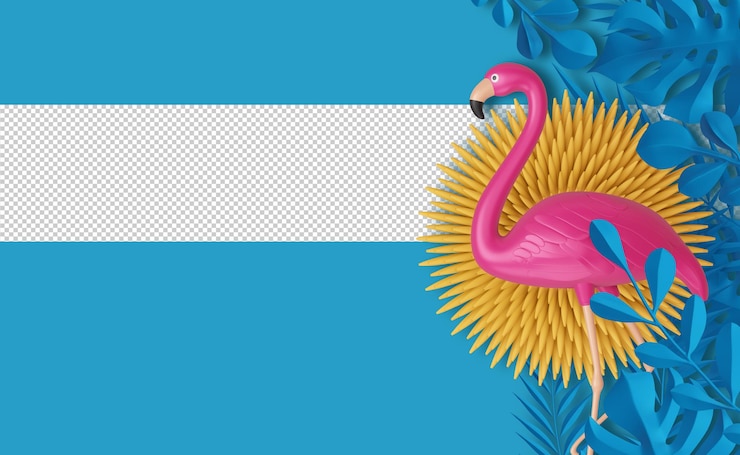 PSD roze flamingo op bloem met bladeren 3d-rendering