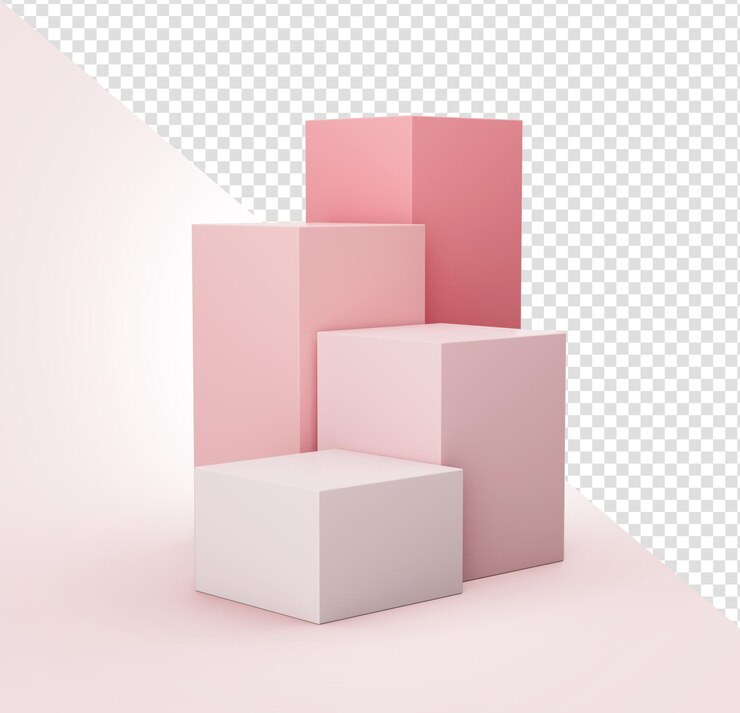 PSD roze geometrische kubussen staat en lege muren realistische 3d illustratie minimalistische lege scène
