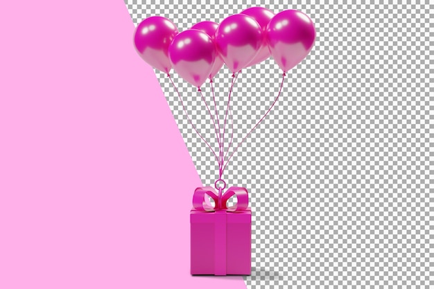 roze geschenkdoos met roze ballonnen 3D-rendering geïsoleerd