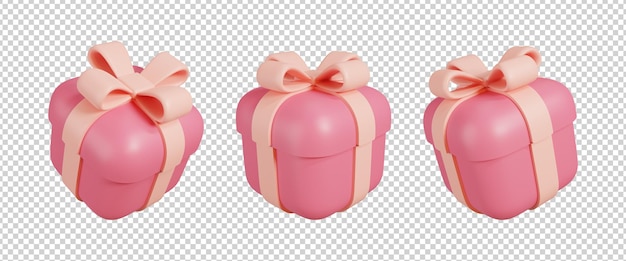 Roze geschenkdoos set met pastel lint boog geïsoleerd online winkelen pictogram 3d render illustratie