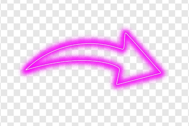 Roze gloeiende pijl gebogen richtingswijzer symbool modern lichtteken op doorzichtige achtergrond