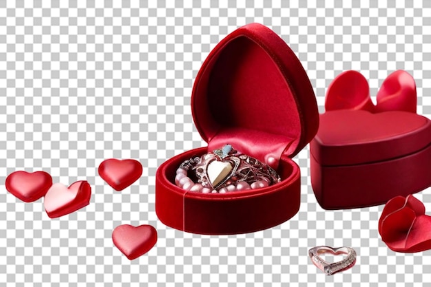 PSD roze hartvormige en sieraden in rode fluweel doos