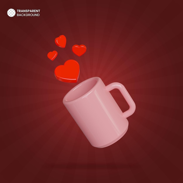 Roze koffie kopje valentines geïsoleerde 3d icon