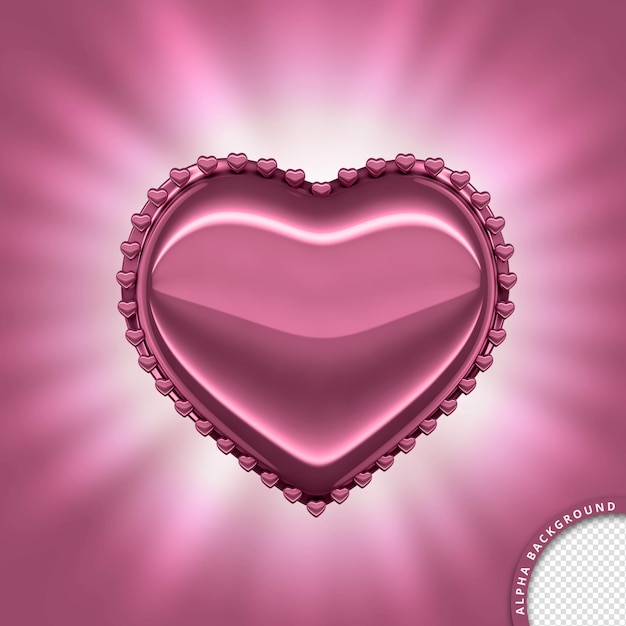 Roze metallic en romantisch hart in 3D-rendering