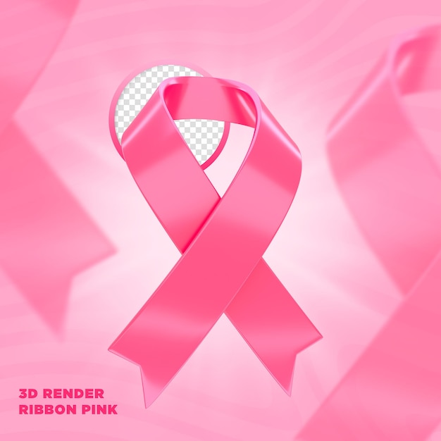 Roze oktober lint label 3d render voor compositie