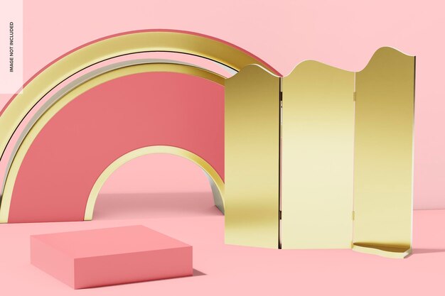 Roze podium met achtergrondmodel, vooraanzicht