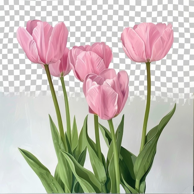 PSD roze tulpen op een geruite achtergrond