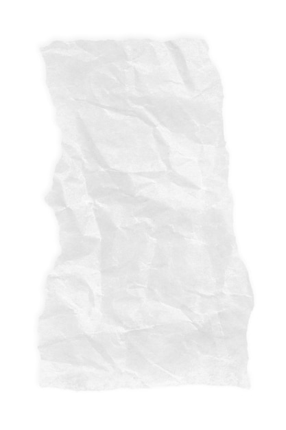 PSD rozerwany, zmarszczony biały papier, kawałek papieru na pustym tle.