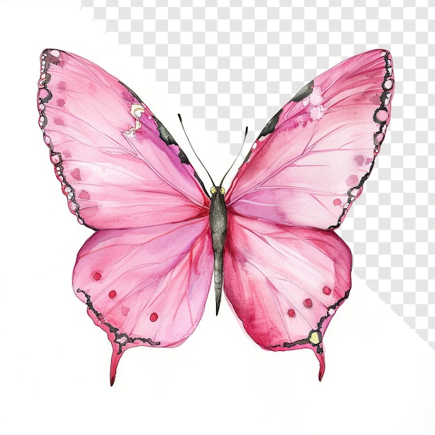Rozmyślna ilustracja motyla w różowej akwareli